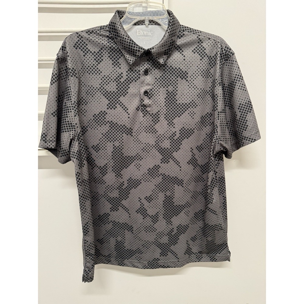Etonic Mens Golf Polo Shirt Grey All Over Digi Camo Performance Short Sleeve‎ L